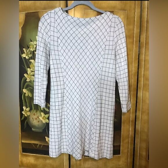 J. Jill Women's Ponte Knit 3/4 Sleeve Off White / Black Dress - Size S - Picture 3 of 9